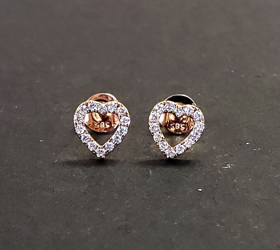Heart Stud Earring with Diamond in 14k ROSE PINK Gold (D .19ctw)