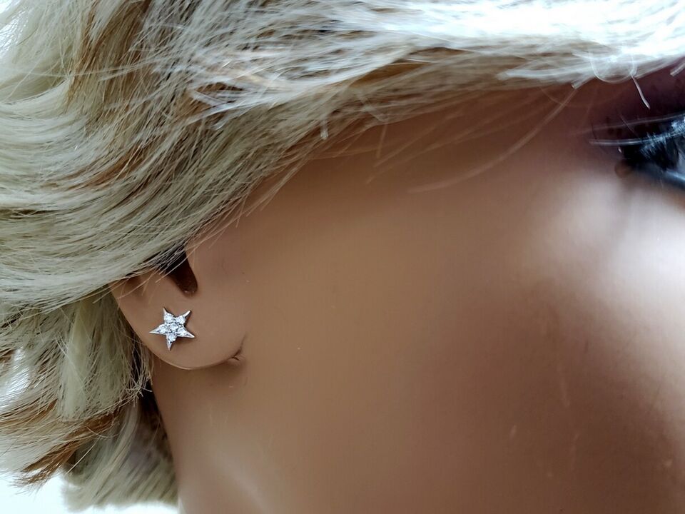Star Celestial Stud Earring with Diamond in 14k White Gold ( D .22ctw)