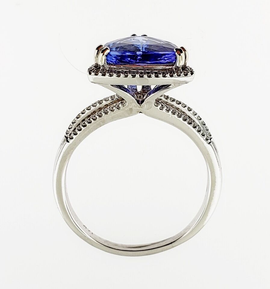 ~3.50CT 14K Gold Natural Trillion Tanzanite 1.00ctw Diamond Engagement Ring Halo