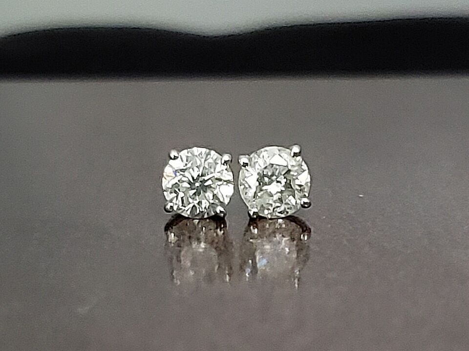 Estate Pair of Round Brilliant Cut Diamond Stud Earrings 14k W Gold .63 Carats