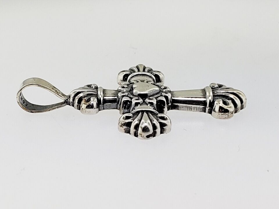 Genuine Signed KABANA 925 Sterling Silver Ornate HEART CROSS Pendant
