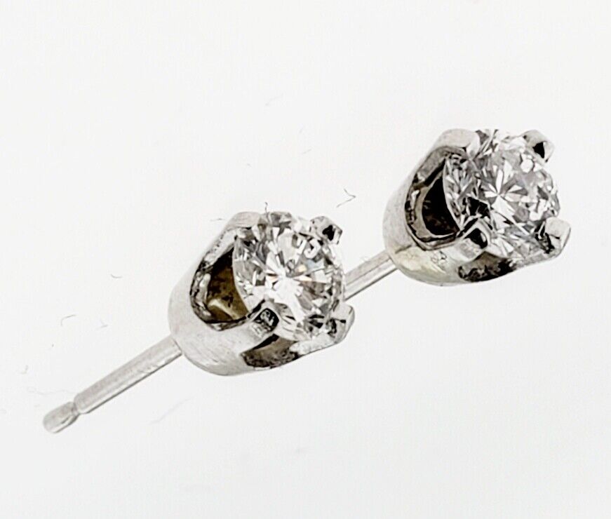 Pair of Round Brilliant Cut Diamond Stud Earrings 14k W Gold 1/2 Carat Total