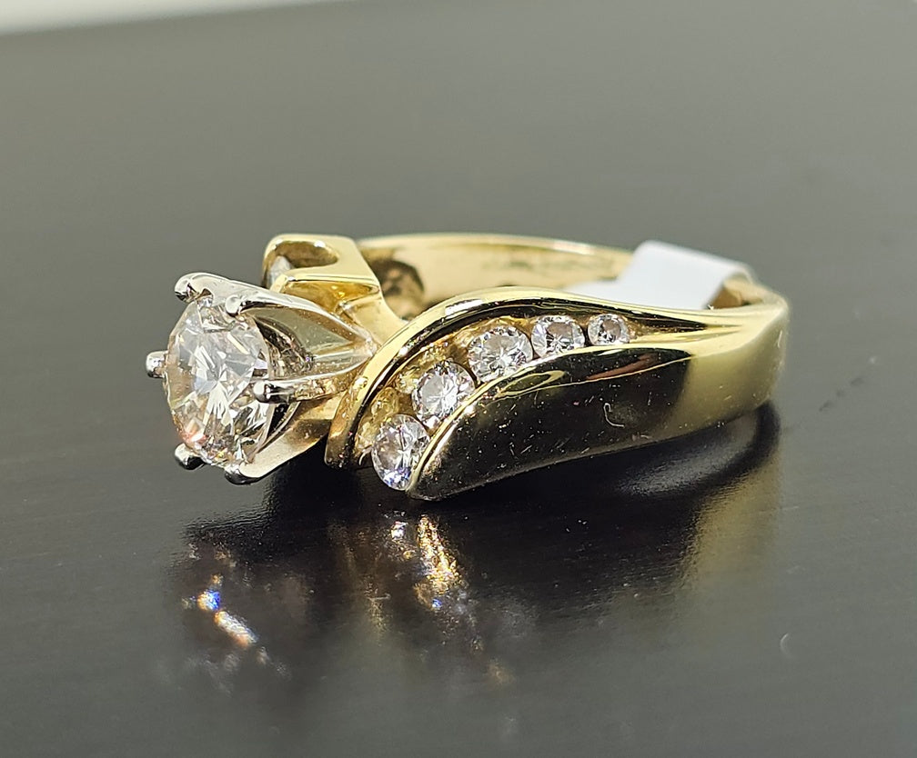 ESTATE 18K YELLOW GOLD 1.11 ct CENTER DIAMOND ENGAGEMENT RING 7.1 GR Size 6