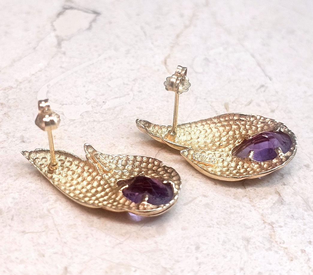 Estate Elegant Pear Shaped Amethyst 14k Yellow Gold Earrings 4.00ctw