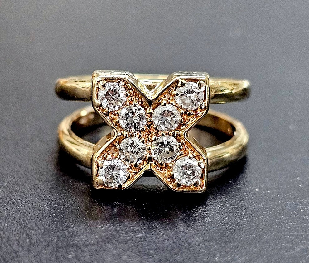 Vtg 14k Y Gold ~1/3ctw Round Brilliant Diamonds Cocktail Pinky X Ring Sz3