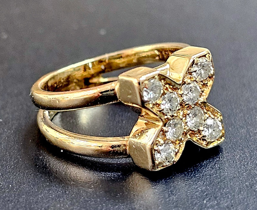 Vtg 14k Y Gold ~1/3ctw Round Brilliant Diamonds Cocktail Pinky X Ring Sz3