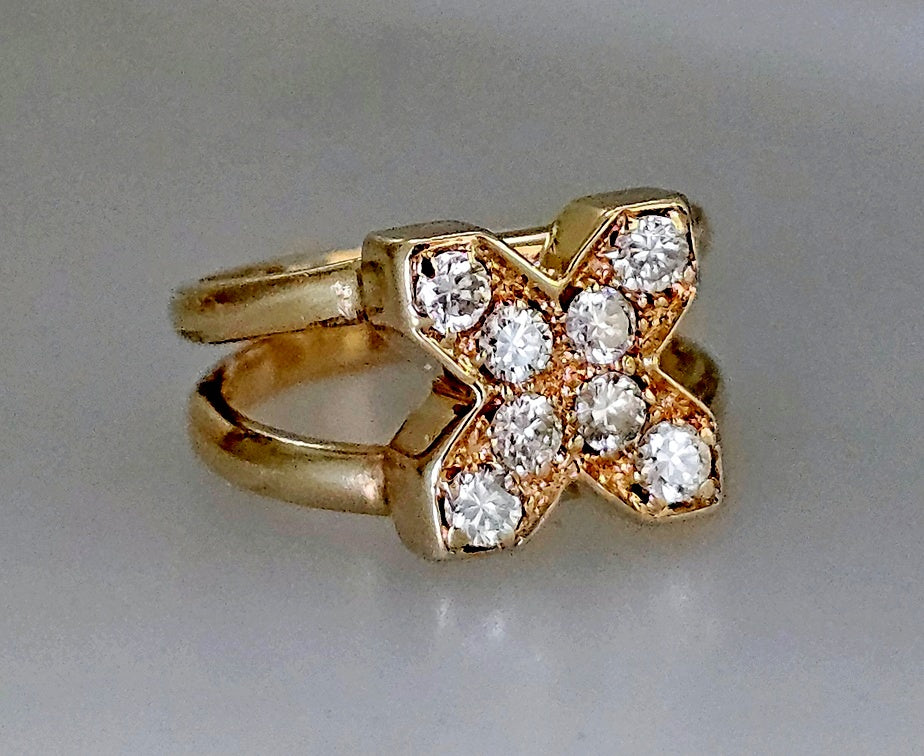 Vtg 14k Y Gold ~1/3ctw Round Brilliant Diamonds Cocktail Pinky X Ring Sz3