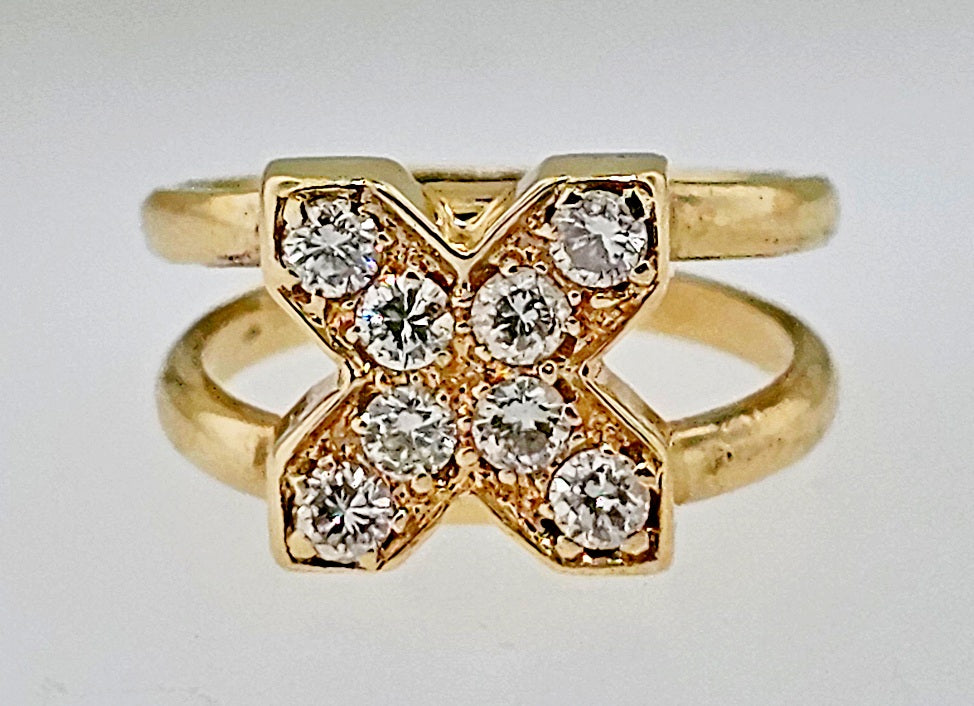 Vtg 14k Y Gold ~1/3ctw Round Brilliant Diamonds Cocktail Pinky X Ring Sz3