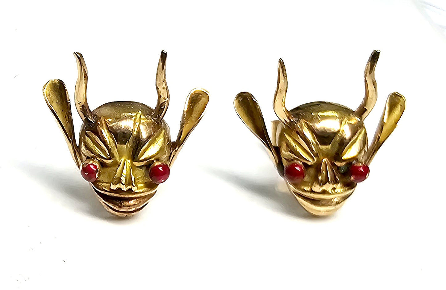 Vintage 18K Solid Gold Colombian Devil Mask Earrings - Carnaval de Riosucio 2.5g