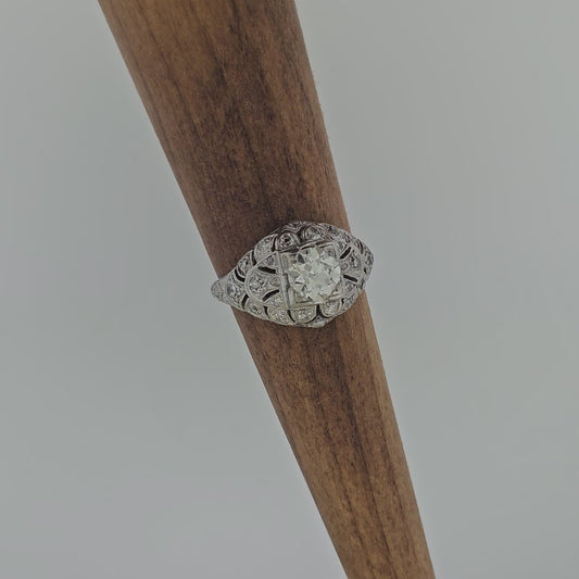 Antique Platinum Diamond Ring – 3/4 Ct Center, 1/2 Ct Accents Art Deco Size 5.25