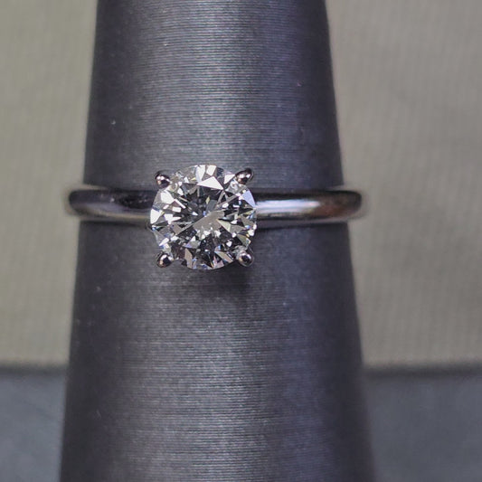 GIA .71 Ct Natural Round Brilliant Cut Diamond F SI1 Solitaire Platinum Ring