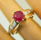 Round Red Ruby 1.00 ct Baguette Diamond 14k Two-Tone Gold Ring Sz 6.5, 1.34ctw