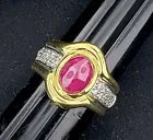 GIOVANE ITALY OVAL CABOCHON RED RUBY and DIAMOND 18K GOLD RING 2.75 ctw SZ 5.5