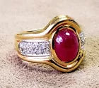 GIOVANE ITALY OVAL CABOCHON RED RUBY and DIAMOND 18K GOLD RING 2.75 ctw SZ 5.5