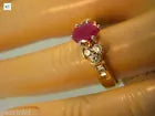 Beautiful Natural RUBY Baguette and Round Diamond Ring 14K Yellow Gold