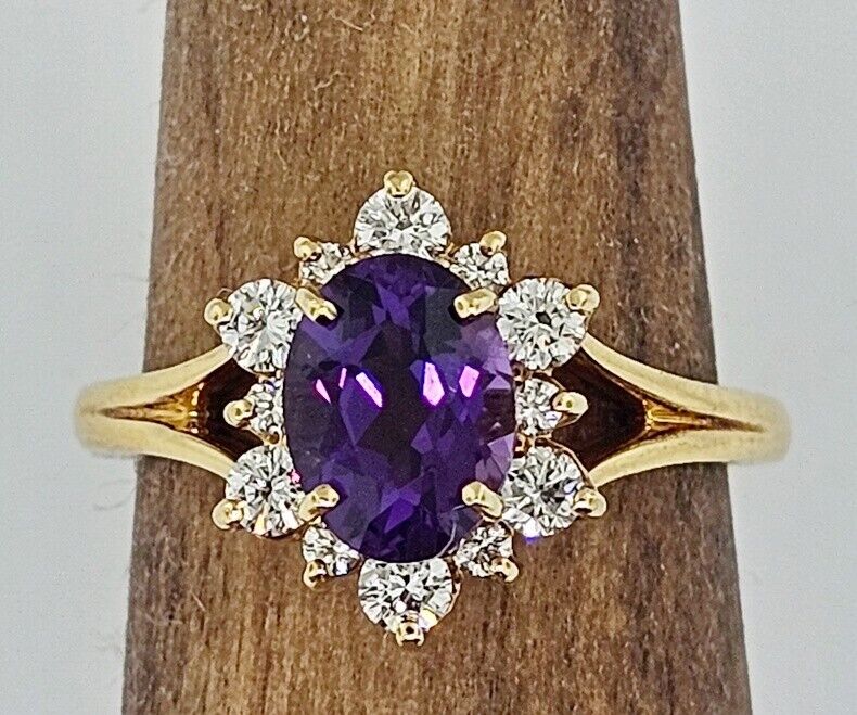 Have one to sell? Sell now Jabel Fine 1.25 ct Oval Amethyst and VS/SI G Diamond 18k Yellow Gold HALO Ring