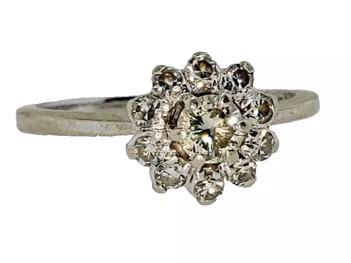 Vintage 14K White Gold Diamond Cluster Cocktail Flower Right Hand Ring 1/2 ctw Sz 6
