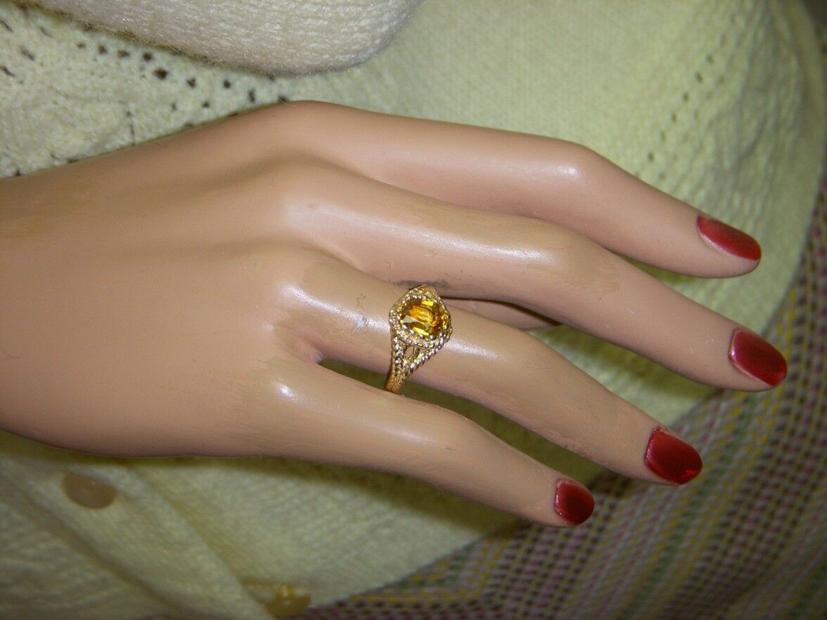 Vintage 14k Yellow Gold 1.00 ct Oval Canary Yellow Sapphire Rope Ring Sz 4.75