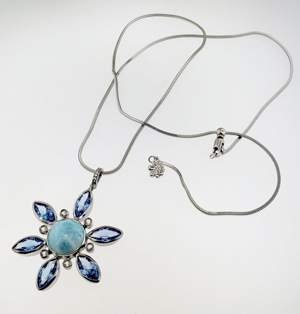 MarahLago Elsa Larimar Necklace, Sterling Silver, Blue Spinel, White Sapphire