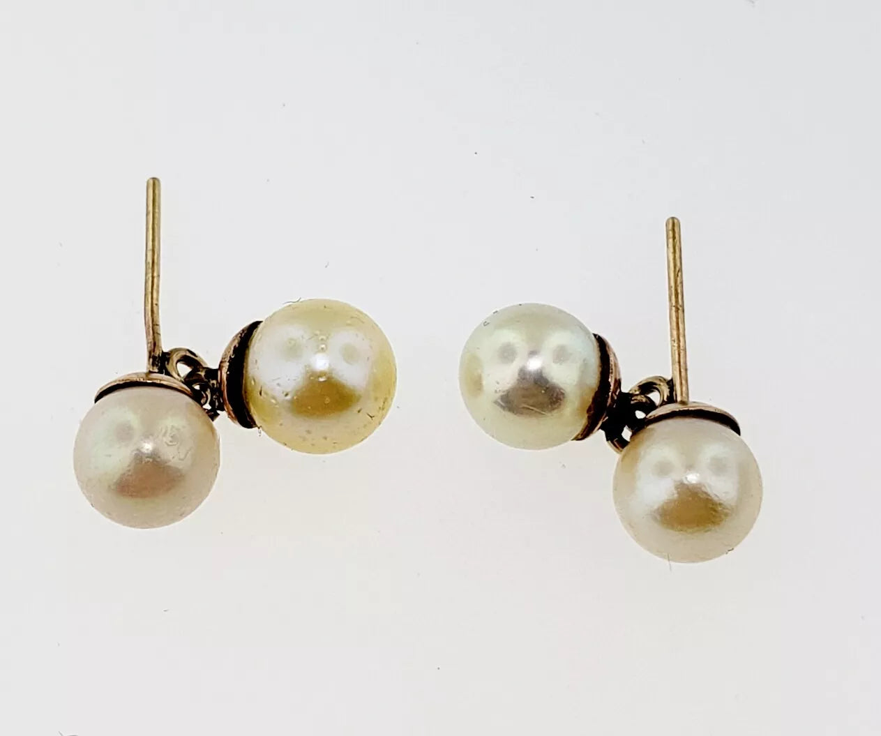 Vintage Hand Made 9ct Gold Double Freshwater Cultured Pearls Dangle Earrings