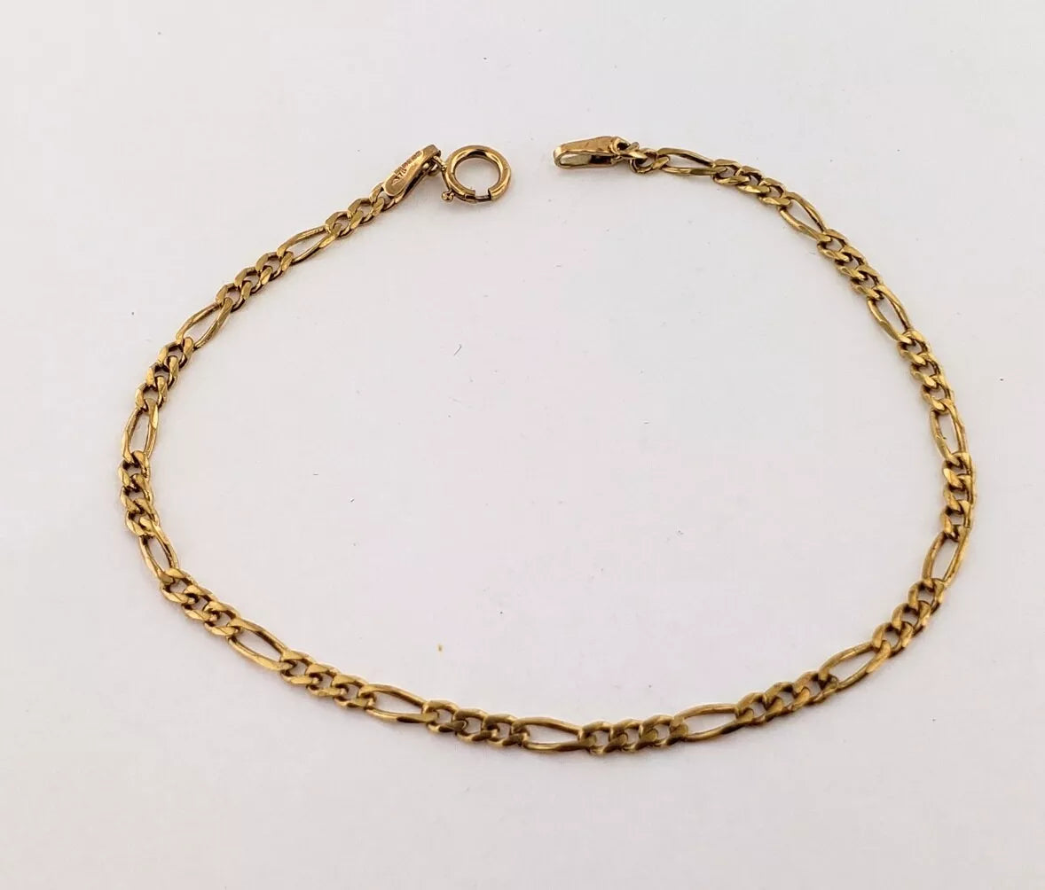 Vintage 9ct 9k Yellow Gold Figaro Link Bracelet 7.25 in 1.8 Grams England