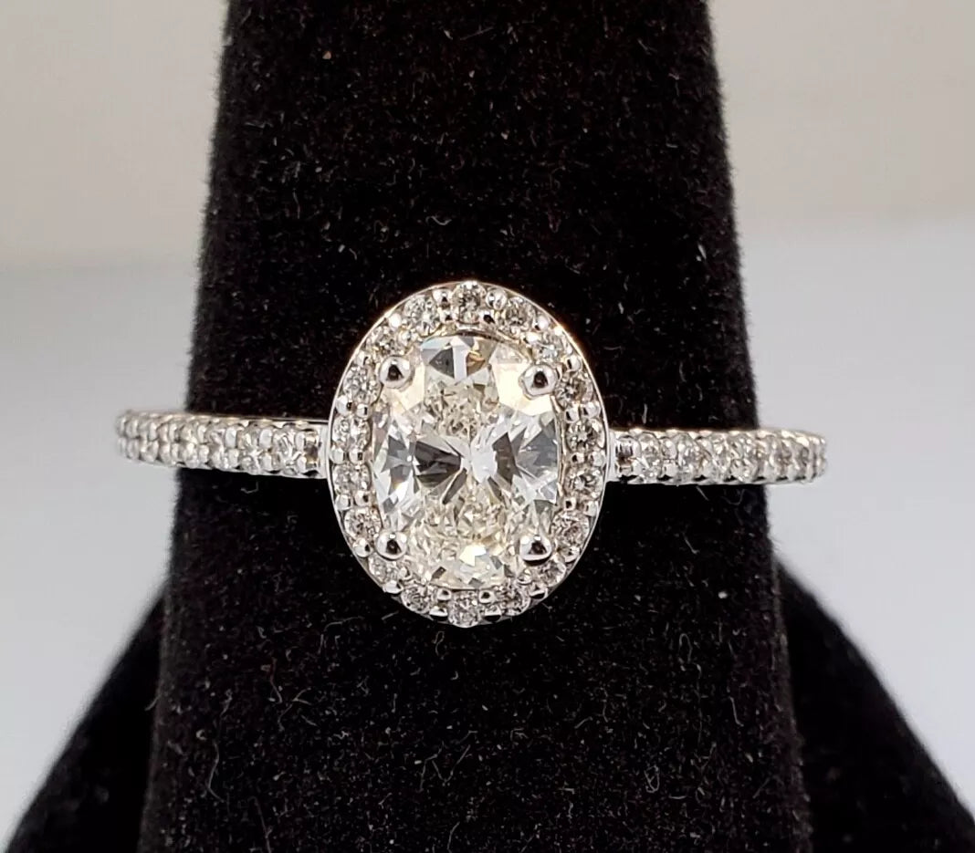 14k White Gold OVAL Diamond Halo Engagement Ring .87 ctw size 7