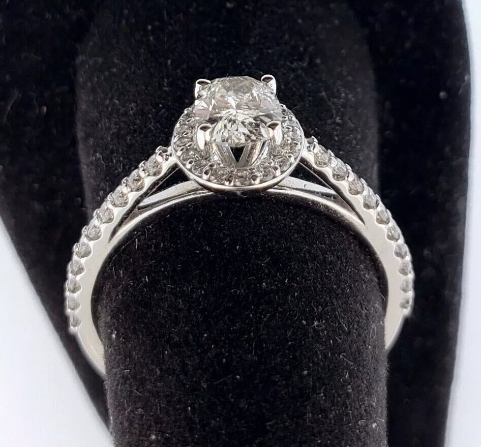 14k White Gold OVAL Diamond Halo Engagement Ring .87 ctw size 7