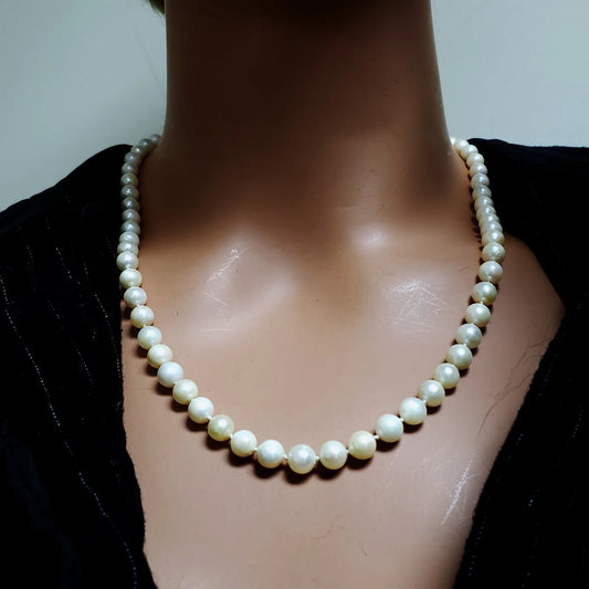 VINTAGE CULTURED 7 mm PEARL NECKLACE W/ 14K SOLID YELLOW GOLD CLASP