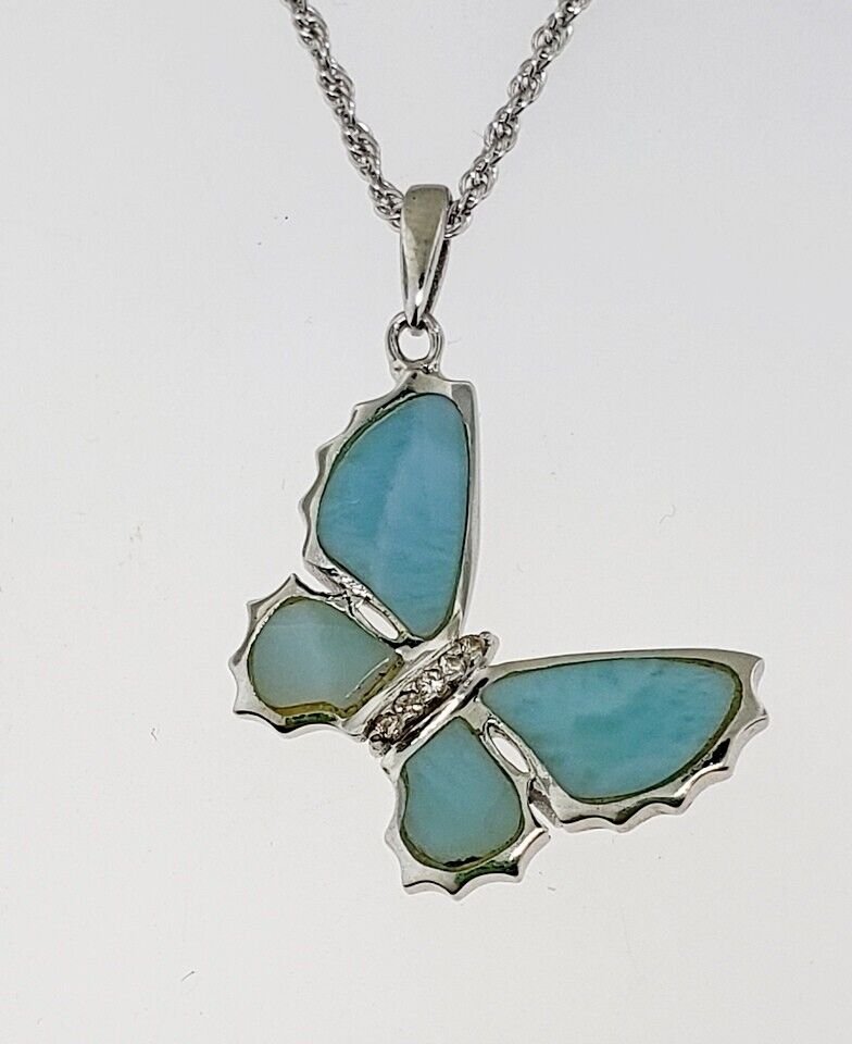 MarahLago BUTTERFLY Larimar Necklace, Sterling Silver, White Sapphire