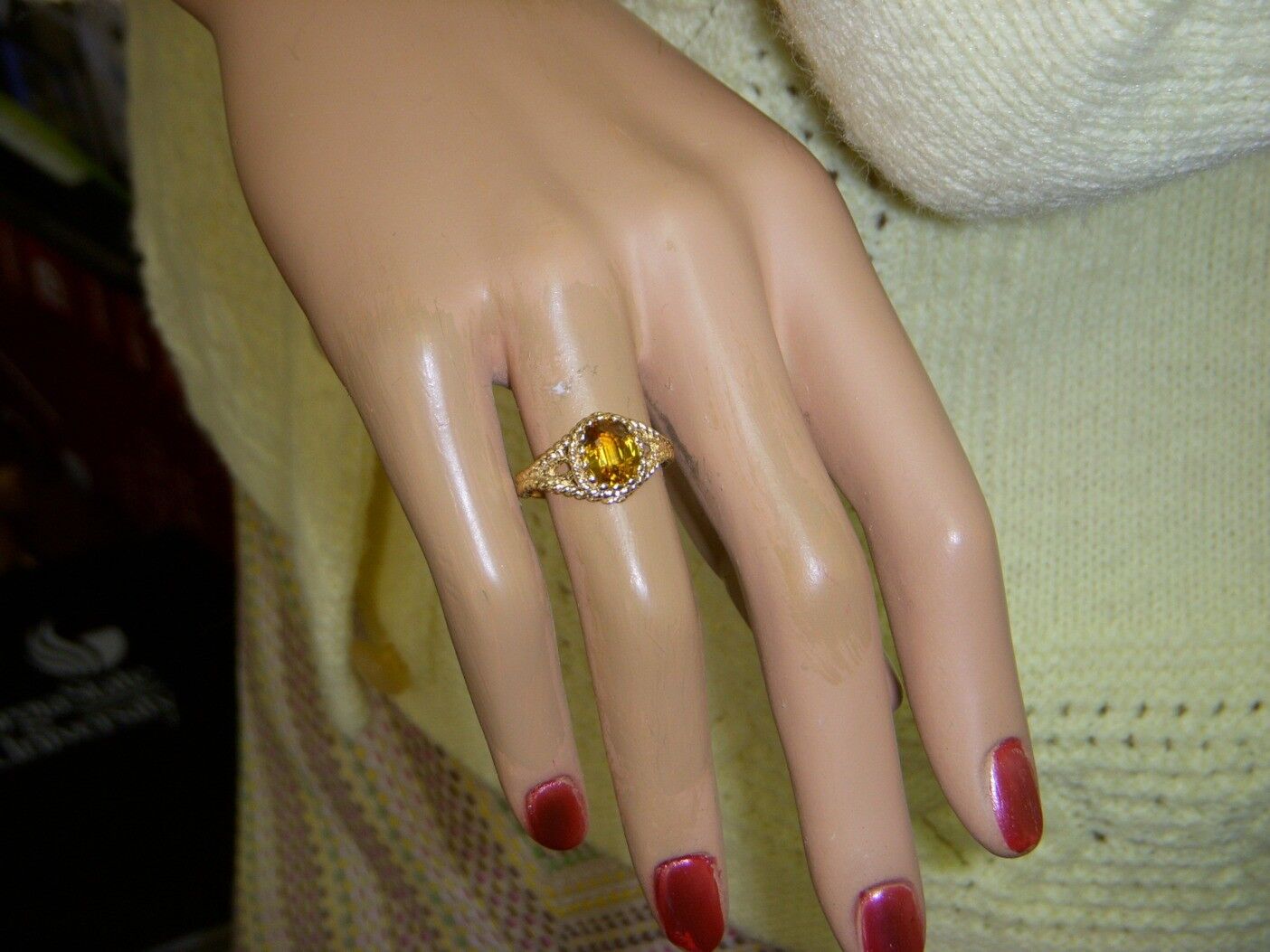 Vintage 14k Yellow Gold 1.00 ct Oval Canary Yellow Sapphire Rope Ring Sz 4.75