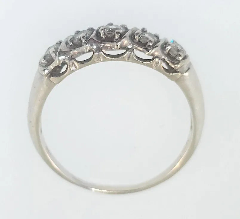 Vintage 14k White Gold ROUND DIAMOND Wedding Stack Anniversary Ring Band Size 9