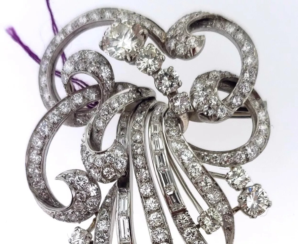 Stunning Art Deco Platinum Diamond Bow Brooch Pin 7.00 ctw Circa 1920-1940