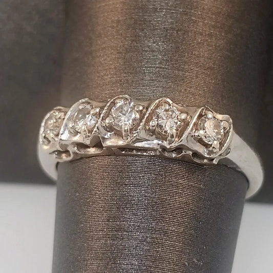 Vintage 14k White Gold ROUND DIAMOND Wedding Stack Anniversary Ring Band Size 9