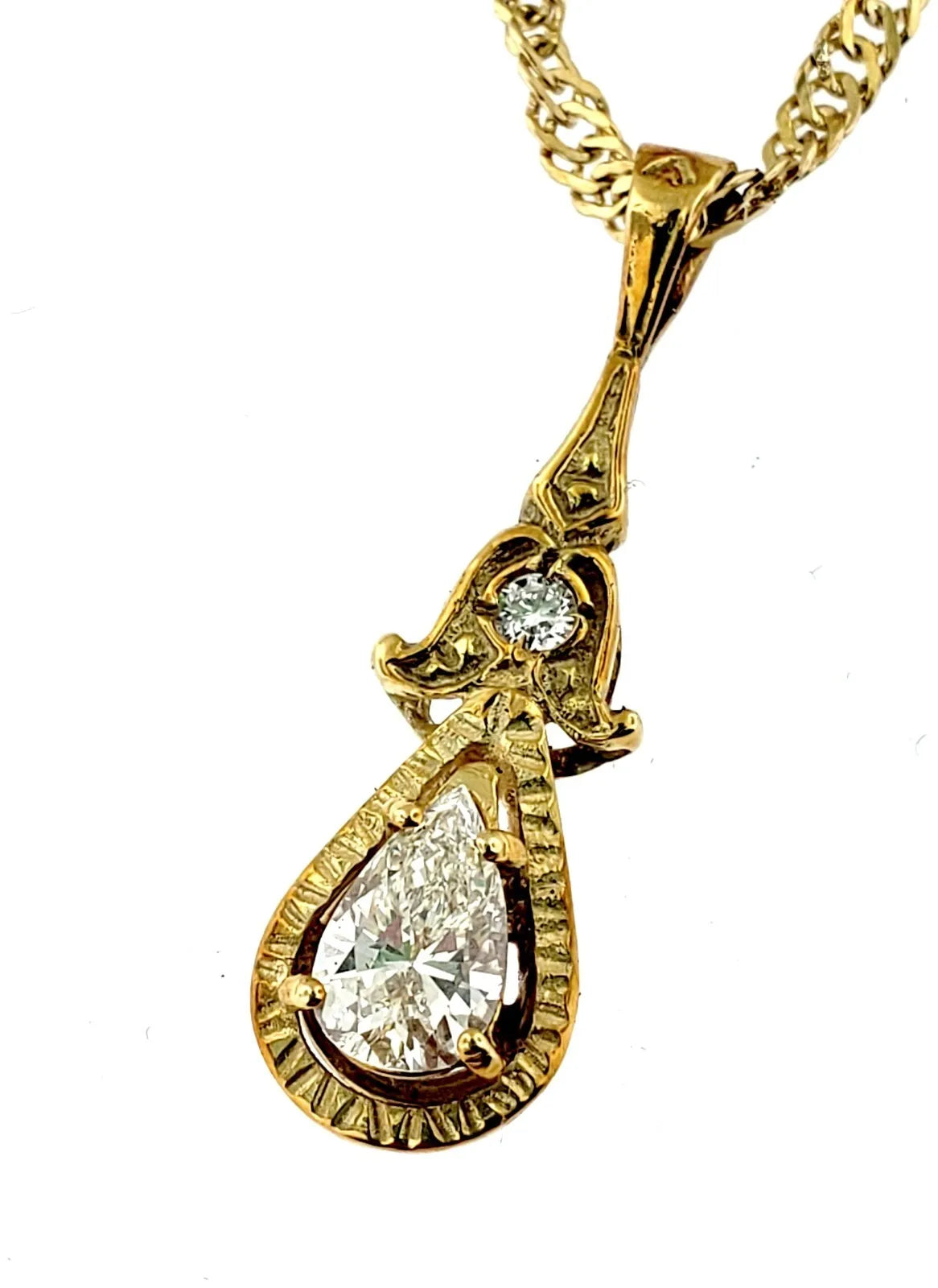 vintage 14k yellow gold pear natural VS diamond pendant ~.65ctw 19.5" chain