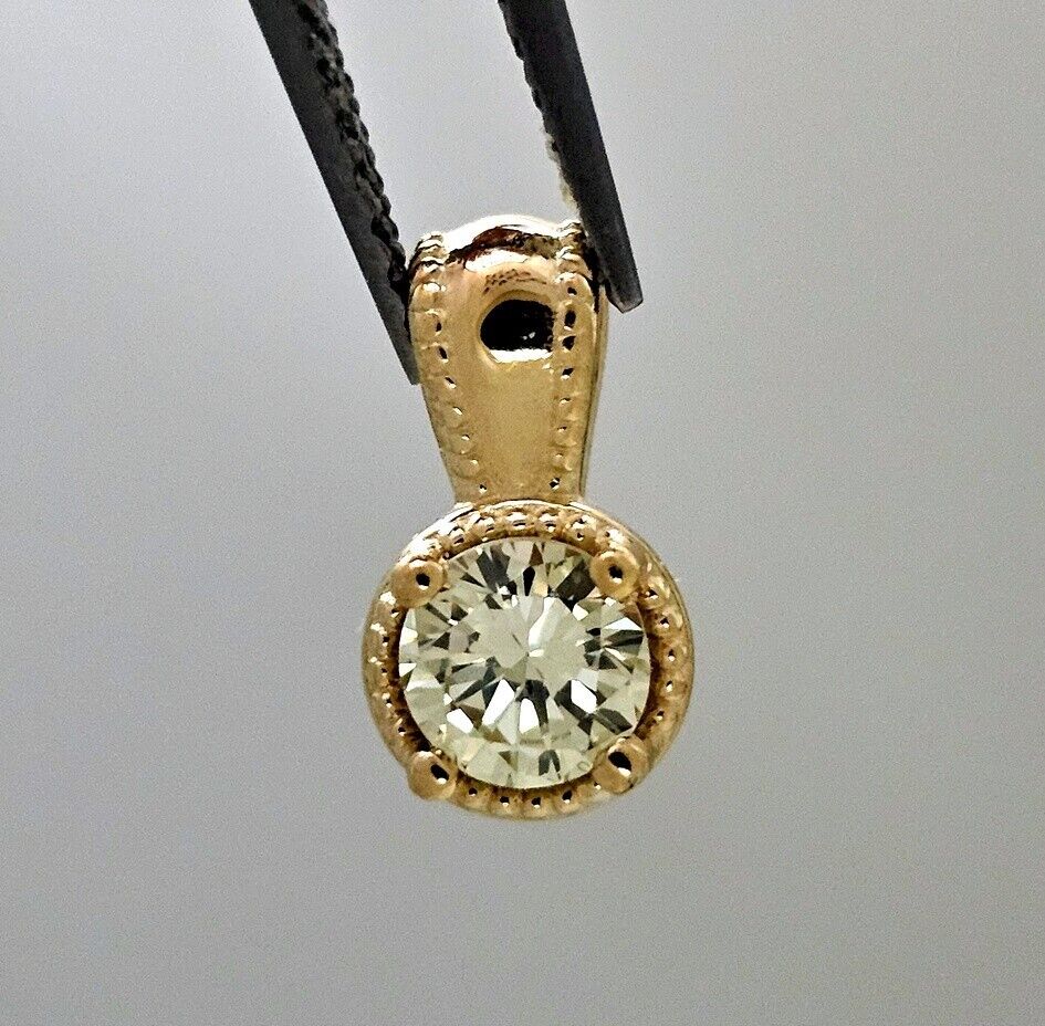 Natural Brilliant Diamond Solitaire Pendant Necklace 14K Gold Bezel Set .27ct