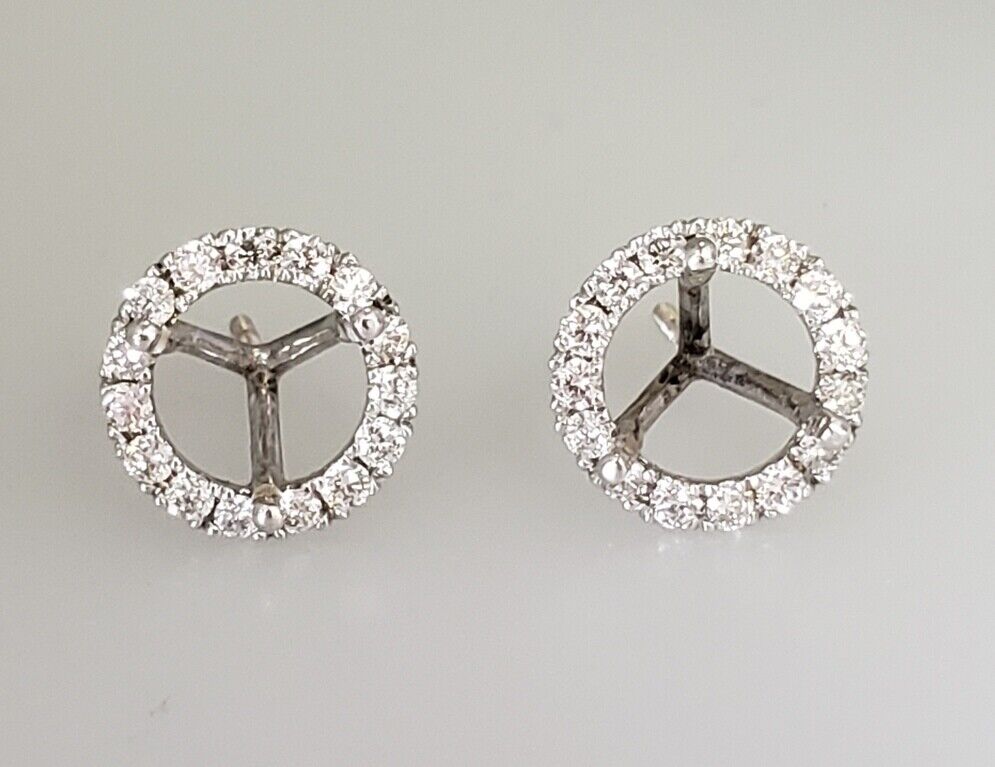.50ct 14k White Gold Natural Diamond Semi Mount Earrings Stud Halo for 1-1.25ct