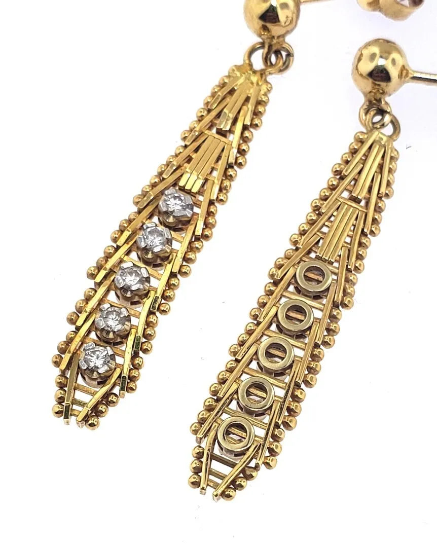 Vintage 18k Yellow Gold and Diamond Mesh Dangle Earrings