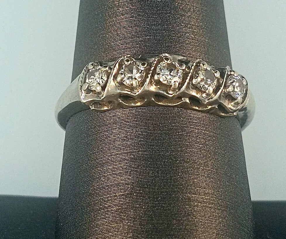 Vintage 14k White Gold ROUND DIAMOND Wedding Stack Anniversary Ring Band Size 9