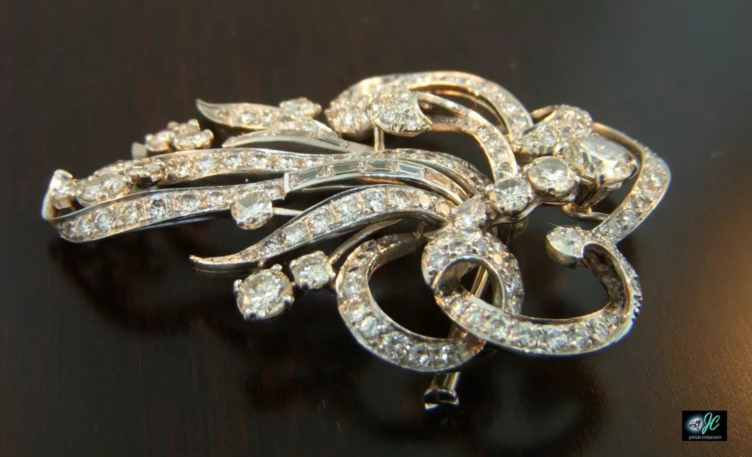 Stunning Art Deco Platinum Diamond Bow Brooch Pin 7.00 ctw Circa 1920-1940