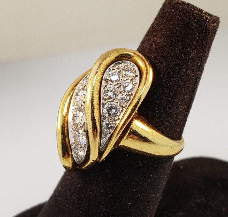 ESTATE 18K YELLOW GOLD RIBBED FREE FORM RING ~1.00 ctw G-VS DIAMONDS