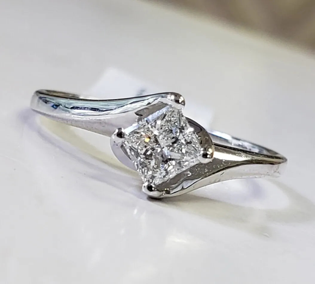 Vintage Certified 1/2 Carat Natural Princess Cut Diamond F VS2 By-Pass Ring Size 8