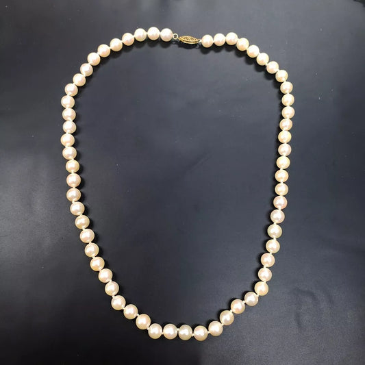 VINTAGE CULTURED 7 mm PEARL NECKLACE W/ 14K SOLID YELLOW GOLD CLASP