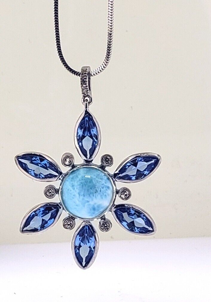 MarahLago Elsa Larimar Necklace, Sterling Silver, Blue Spinel, White Sapphire