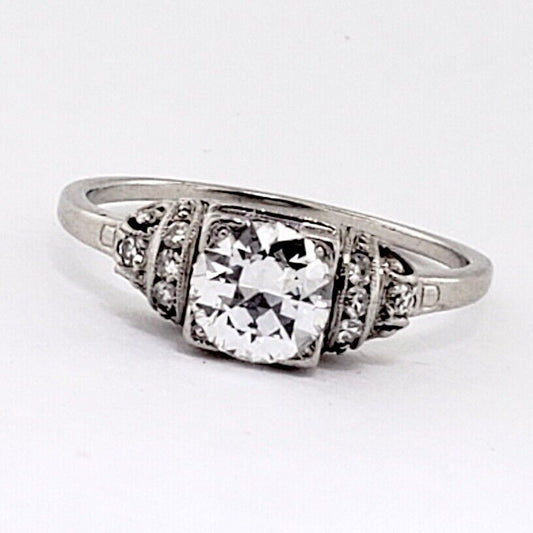 Vintage Antique Art Deco VS .70ct Center European Cut Diamond Platinum Ring Sz 6