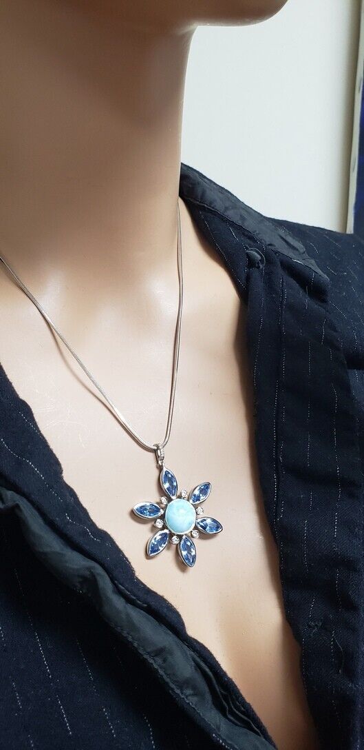 MarahLago Elsa Larimar Necklace, Sterling Silver, Blue Spinel, White Sapphire