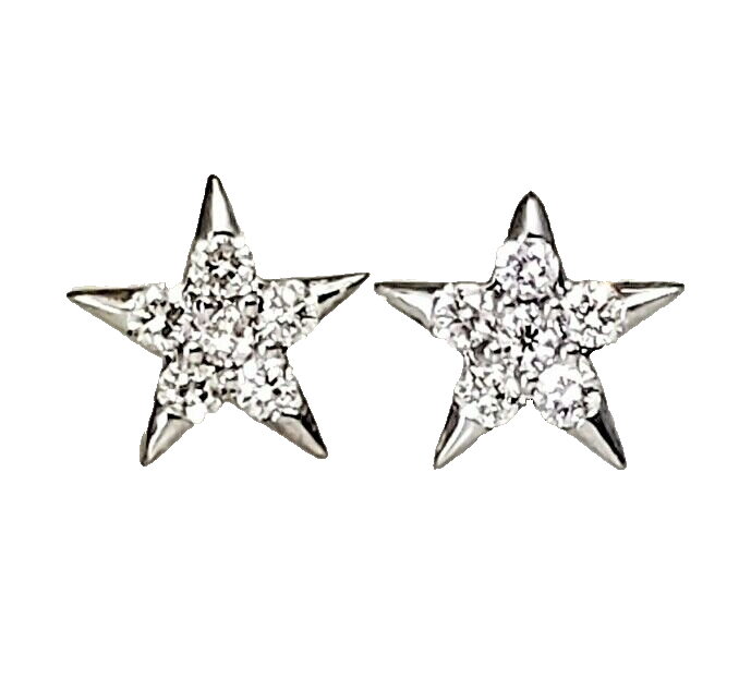 Star Celestial Stud Earring with Diamond in 14k White Gold ( D .22ctw)