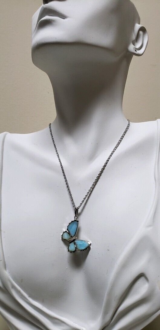 MarahLago BUTTERFLY Larimar Necklace, Sterling Silver, White Sapphire