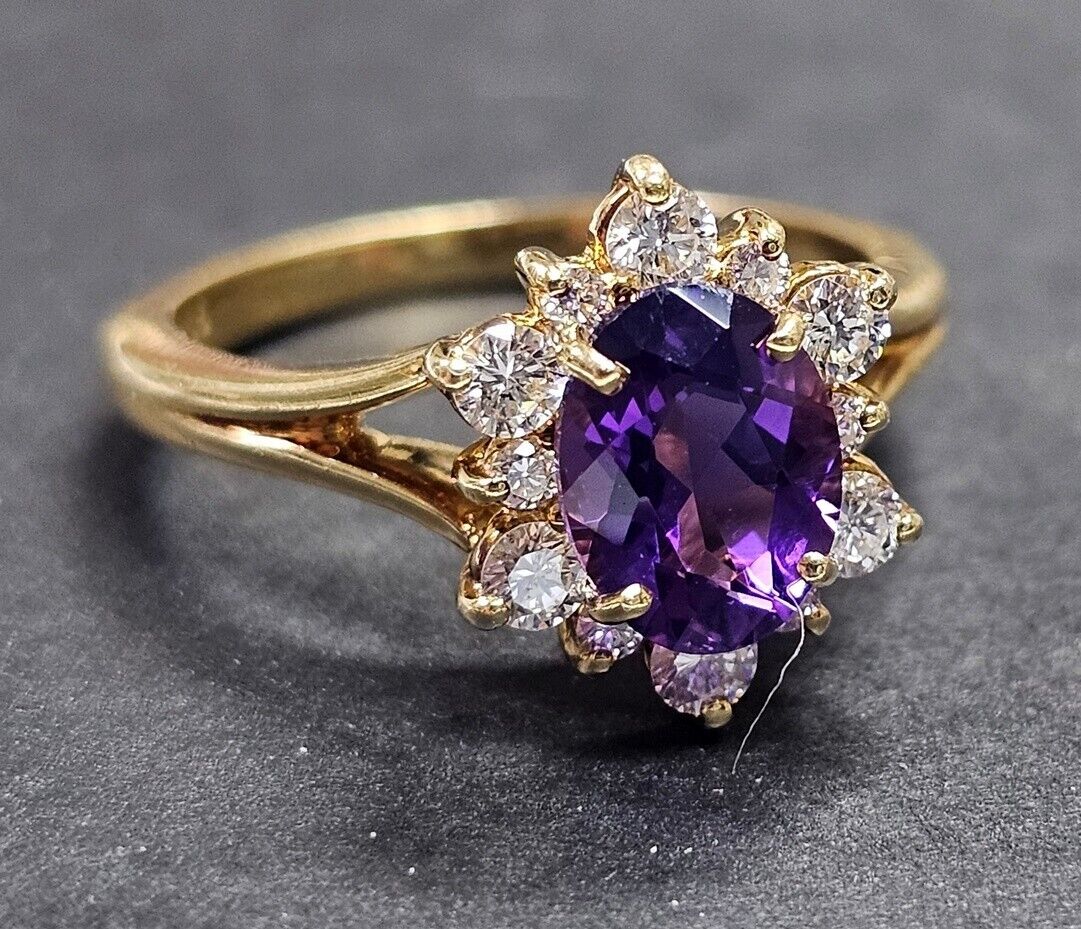 Have one to sell? Sell now Jabel Fine 1.25 ct Oval Amethyst and VS/SI G Diamond 18k Yellow Gold HALO Ring