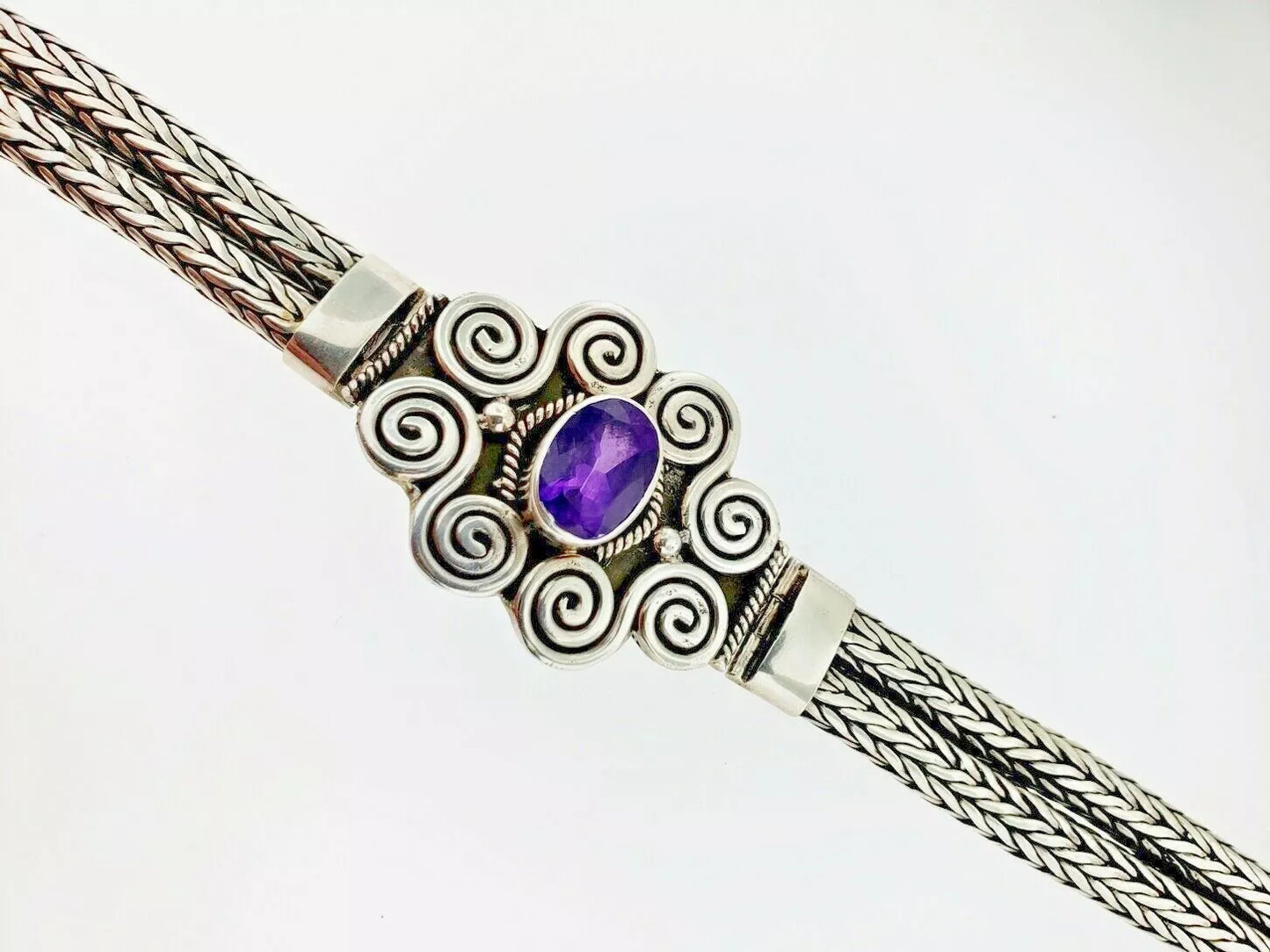 Sterling Silver 67.0 Gram ~4.00 carats Amethyst Quartz Bracelet 8" Hand Made