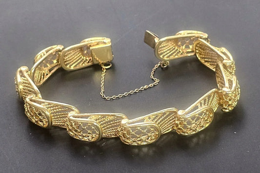 Vintage Filigree Openwork 14K Yellow Gold Link Bracelet 7" 29.2gm 14kt 585